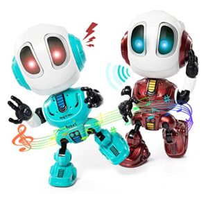 two rechargeable talking robots for kids - repeating talking robot toys interactive educational with sound & touch sensitive led eyes, flexible metal body, for 3 4 5 year old boys girls birthday gift
