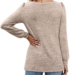 BZB Long Sleeve Tunic Tops for Women Fall Cute Square Neck Shirts Cozy Sweatshirts Khaki M