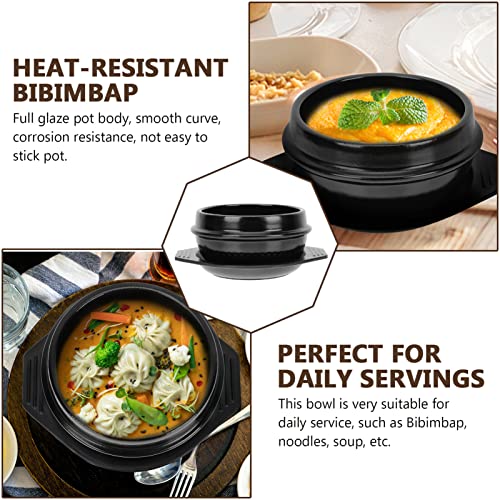 Vaguelly Korean Dolsot Stone Bowl, Korean Bibimbap Bowl Soup Bowl Korean Cooking Pot with Tray, Traditional Korean Cookware for Gas Stovetop, Dishwasher Safe, 500mL