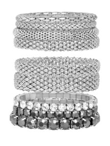 badgley mischka women's bracelet - stackable stretch layered crystal snake panther link mesh bangle tennis bracelet, white