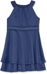 calvin klein girls' sleeveless party dress, fit and flare silhouette, round neckline & back zip closure, blue/scuba, 12
