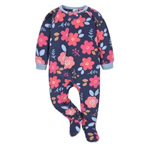 Gerber Baby Girls Toddler Loose Fit Flame Resistant Fleece Footed Pajamas 2-Pack Floral Blue 6-9 Months