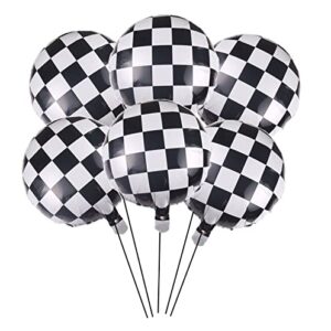 LYST 6PCS Checkerboard Balloon Aluminum Foil Balloon 18INCH Black White Checkered Balloon for Racing Themed Party