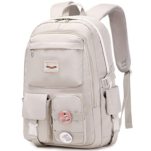 Makukke School Backpacks for Teen Girls - Laptop Backpacks 15.6 Inch College Cute Bookbag Anti Theft Women Casual Daypack,Gray