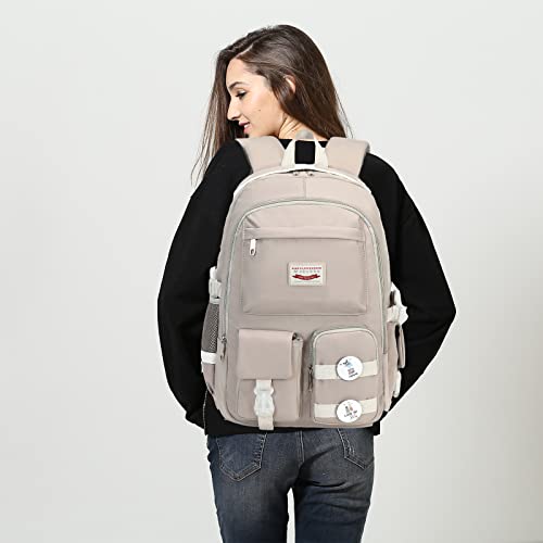 Makukke School Backpacks for Teen Girls - Laptop Backpacks 15.6 Inch College Cute Bookbag Anti Theft Women Casual Daypack,Gray