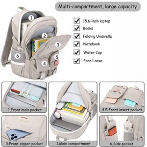 Makukke School Backpacks for Teen Girls - Laptop Backpacks 15.6 Inch College Cute Bookbag Anti Theft Women Casual Daypack,Gray