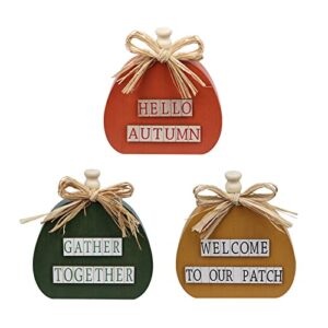 fall decorations for home, decspas large size 3 pack wooden pumpkin block set for fall decor, orange green yellow wooden pumpkin sign thanksgiving decorations for living room, mantle, dining table