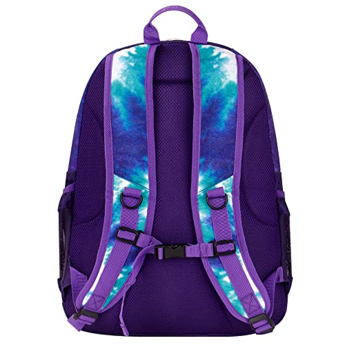 Choco Mocha Tie Dye Backpack for Teen Girls, Travel School Backpack for Girls Middle School Large Bookbag 18 Inch, Purple