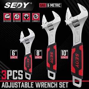 3-Piece Adjustable Wrench Set - 6-Inch 8-Inch 10-Inch - Precision Design, Durable and Corrosion-Resistant, Chrome Vanadium Steel, Anti-Slip Grips