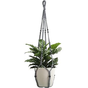 macrame plant hanger indoor hanging with wood beads macrame planters no tassel for indoor outdoor boho home decor 35 inch (gray,1pc)