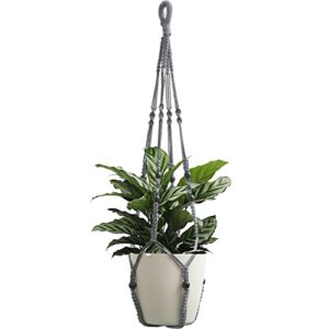 Macrame Plant Hanger Indoor Hanging with Wood Beads Macrame Planters No Tassel for Indoor Outdoor Boho Home Decor 35 Inch (Gray,1pc)