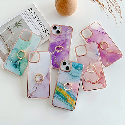 Dinglijia for Redmi Note 10 4G Case, Note 10S Case, Soft TPU + IMD Marble Pattern Shiny Ring Kickstand Case for Girls and Women, Camera and Screen Protection Case for Redmi Note 10 4G BKZH Rose Gold