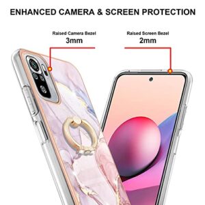 Dinglijia for Redmi Note 10 4G Case, Note 10S Case, Soft TPU + IMD Marble Pattern Shiny Ring Kickstand Case for Girls and Women, Camera and Screen Protection Case for Redmi Note 10 4G BKZH Rose Gold