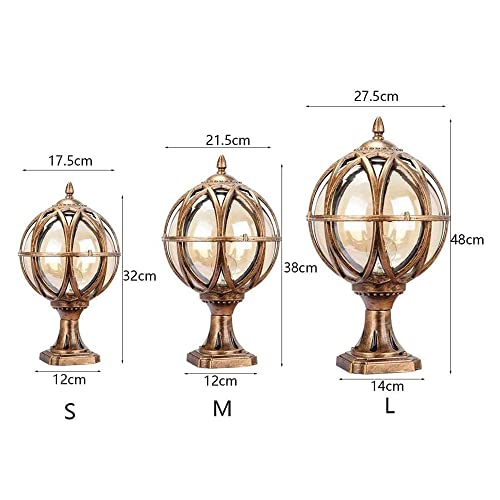 CZLZY European Style E27 Post Light Creative Spherical Aluminum Outdoor Pillar Lamp Glass Lampshade Waterproof IP44 Villa Garden Wall Column Light Lawn Decoration Landscape Light