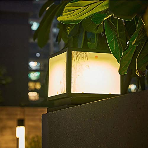 CZLZY Solar Simple Square LED Pillar Lamp Outdoor Post Light Fixtures Waterproof IP54 Courtyard Fence Base Column Light Villa Garden Decoration Landscape Light