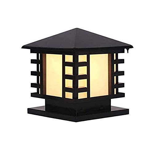 CZLZY Vintage Style E27 Outdoor Pillar Lamp Waterproof IP65 Black Finish Post Light Fixture Stainless Steel Pedestal Lamp Glass Shade Garden Fence Square Column Light Lawn Landscape Light