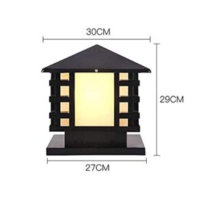 CZLZY Vintage Style E27 Outdoor Pillar Lamp Waterproof IP65 Black Finish Post Light Fixture Stainless Steel Pedestal Lamp Glass Shade Garden Fence Square Column Light Lawn Landscape Light