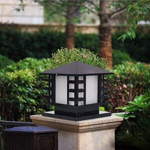 CZLZY Vintage Style E27 Outdoor Pillar Lamp Waterproof IP65 Black Finish Post Light Fixture Stainless Steel Pedestal Lamp Glass Shade Garden Fence Square Column Light Lawn Landscape Light