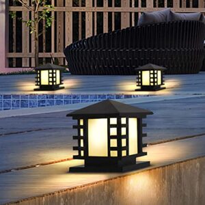 CZLZY Vintage Style E27 Outdoor Pillar Lamp Waterproof IP65 Black Finish Post Light Fixture Stainless Steel Pedestal Lamp Glass Shade Garden Fence Square Column Light Lawn Landscape Light