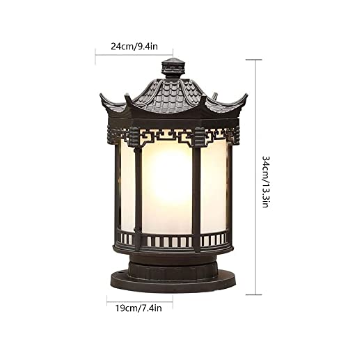 CZLZY Retro Chinese Style Aluminum E27 Pillar Lamp Outdoor Waterproof Post Light Patio Garden Base Column Light Villa Fence Decoration Landscape Light Lawn Light