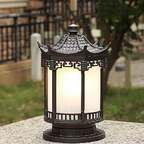 CZLZY Retro Chinese Style Aluminum E27 Pillar Lamp Outdoor Waterproof Post Light Patio Garden Base Column Light Villa Fence Decoration Landscape Light Lawn Light