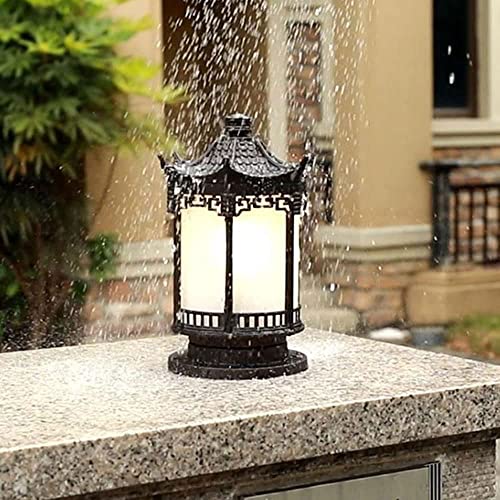 CZLZY Retro Chinese Style Aluminum E27 Pillar Lamp Outdoor Waterproof Post Light Patio Garden Base Column Light Villa Fence Decoration Landscape Light Lawn Light