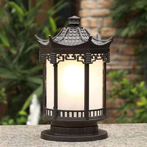 CZLZY Retro Chinese Style Aluminum E27 Pillar Lamp Outdoor Waterproof Post Light Patio Garden Base Column Light Villa Fence Decoration Landscape Light Lawn Light