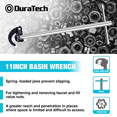 DURATECH 11-Inch Basin Wrench, Sink Wrench, Adjustable 3/8'' to 1-1/4'' Capacity Upgrade Jaw, for Tight Space