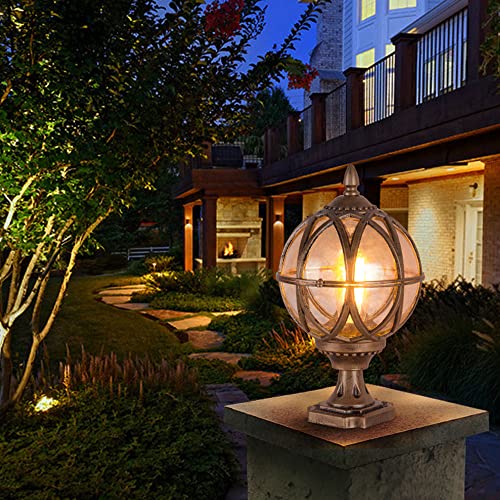 CZLZY European Style E27 Pillar Lamp Outdoor Waterproof Post Light Glass Lampshade Villa Garden Decoration Column Light Wall Gate Base Landscape Light Lawn Light