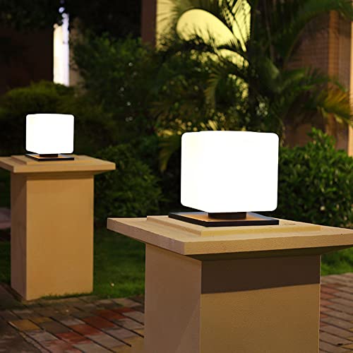 CZLZY Modern Simple Iron Square Column Light Solar LED Pillar Lamp Outdoor Waterproof Post Light Acrylic Lampshade Villa Wall Gate Lighting Lamp Lawn Base Landscape Light