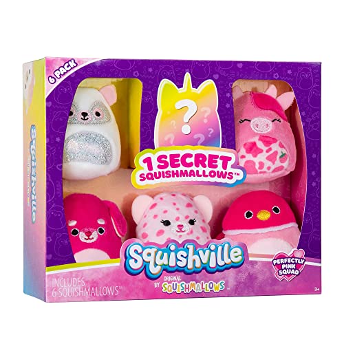 Squishville by Original Squishmallows Perfectly Pink Squad Plush - Six 2-Inch Squishmallows Plush Including Catrine, Della, Lorie, Kaitlyn, Calynda, and 1 Surprise - Toys for Kids