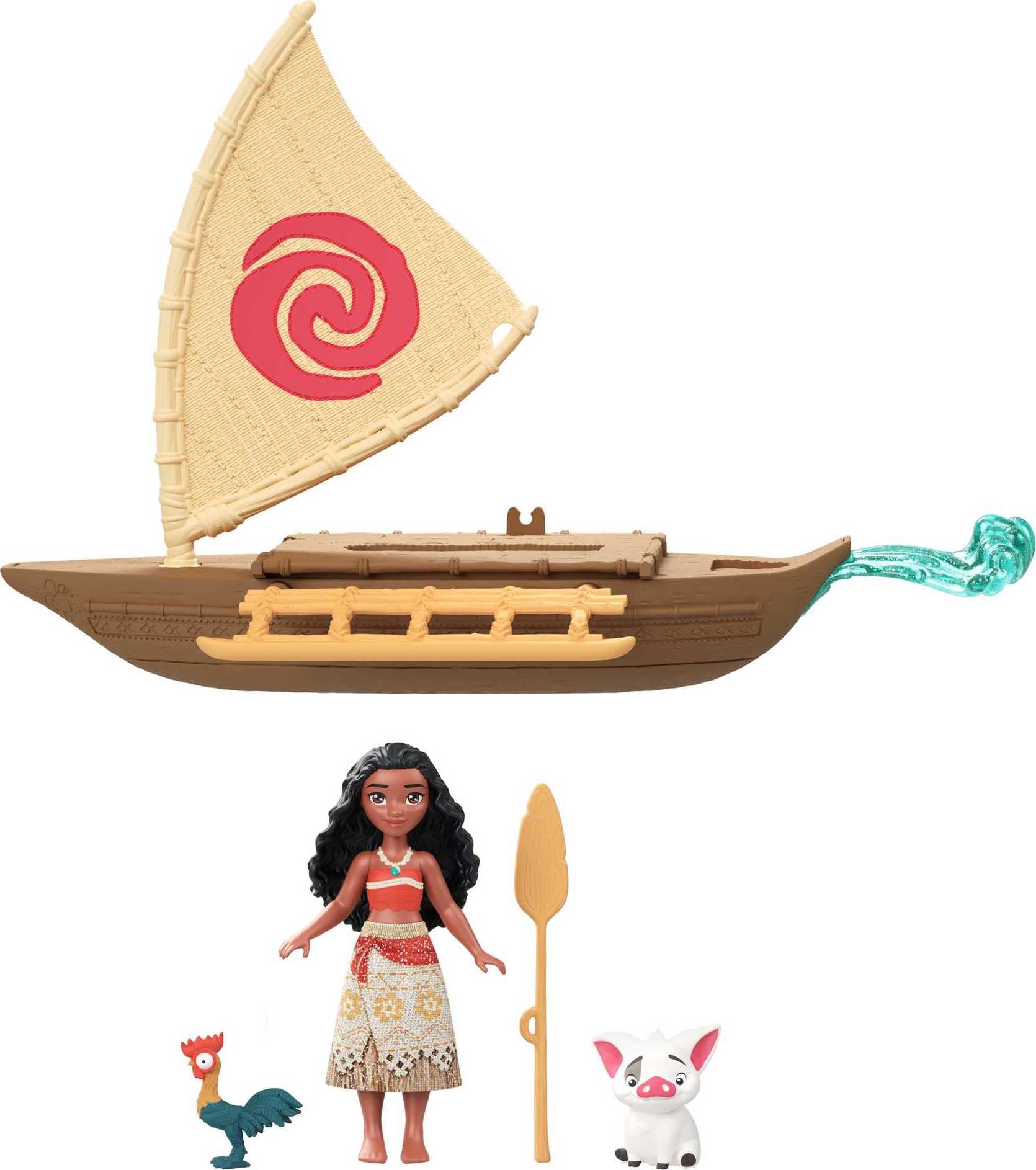 Mattel Disney Princess Moana Small Doll & Boat Playset with Floating Boat Vehicle & 2 Character Friends, from Disney Movie