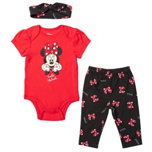 disney minnie mouse newborn baby girls bodysuit pants and headband 3 piece outfit set black/red 0-3 months