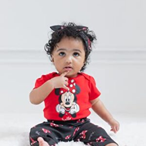 Disney Minnie Mouse Newborn Baby Girls Bodysuit Pants and Headband 3 Piece Outfit Set Black/Red 0-3 Months