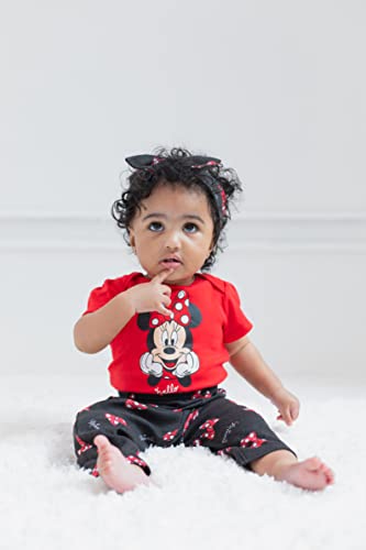 Disney Minnie Mouse Newborn Baby Girls Bodysuit Pants and Headband 3 Piece Outfit Set Black/Red 0-3 Months