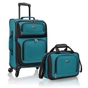 u.s. traveler rugged fabric expandable carry-on luggage set, teal, 4 wheel