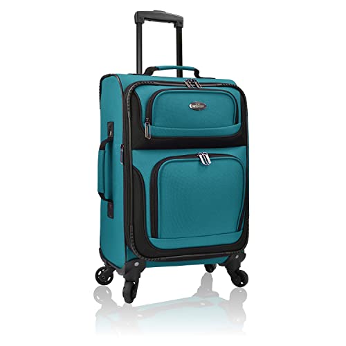 U.S. Traveler Rugged Fabric Expandable Carry-on Luggage Set, Teal, 4 Wheel