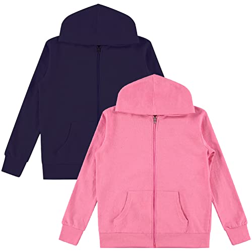 Big Girls Zip Up Hoodie, Kids Full Zipper Hooded Fashion Sweatshirt, Warm Basic Casual Clothing & Dance Wear, Pink/L 14