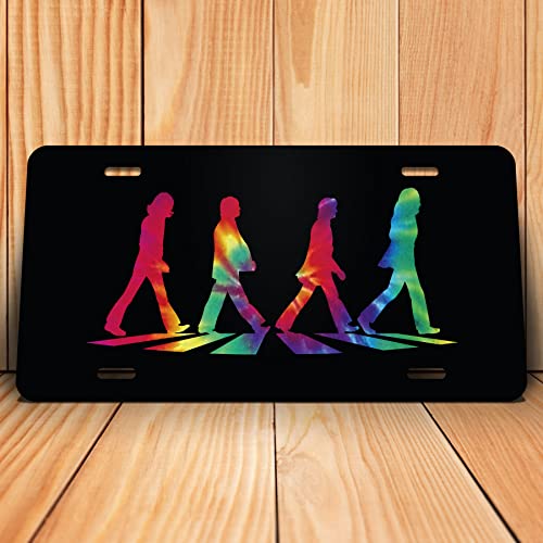 Beatles Abbey Road Crosswalk Space Band Vinyl Album Record Iconic Abbey Road Crosswalk Merchandise Memorabilia UV Full Color License Plate Aluminum UV011 (Tiedye Black)