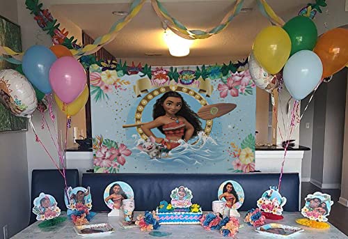 Summer Beach Baby Moana Theme Backdrops Pink Flowers Blue Water Girls 1St Birthday Party Background Baby Shower Moana Cake Table Decoration Banner Photo Studio Props (5x3ft)