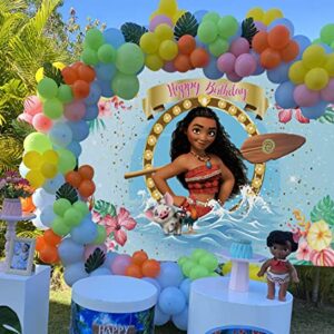 Summer Beach Baby Moana Theme Backdrops Pink Flowers Blue Water Girls 1St Birthday Party Background Baby Shower Moana Cake Table Decoration Banner Photo Studio Props (5x3ft)