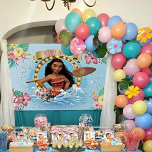Summer Beach Baby Moana Theme Backdrops Pink Flowers Blue Water Girls 1St Birthday Party Background Baby Shower Moana Cake Table Decoration Banner Photo Studio Props (5x3ft)