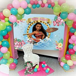 Summer Beach Baby Moana Theme Backdrops Pink Flowers Blue Water Girls 1St Birthday Party Background Baby Shower Moana Cake Table Decoration Banner Photo Studio Props (5x3ft)