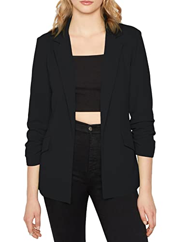 EXTRO&VERT Women Blazer 3/4 Sleeve Open Front Lightweight Casual Work Office Blazer Jacket Black