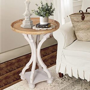 onespruce farmhouse end tables living room, white accent table with wood pedestal, round side table for home, dining or living room, bedroom