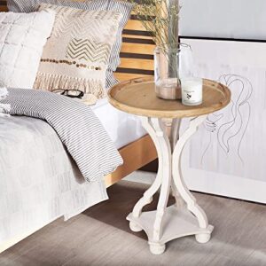 OneSpruce Farmhouse End Tables Living Room, White Accent Table with Wood Pedestal, Round Side Table for Home, Dining or Living Room, Bedroom
