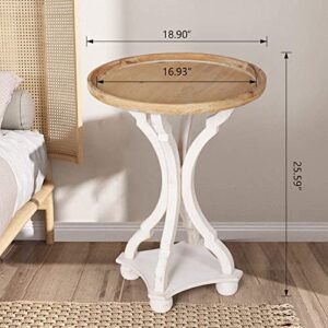 OneSpruce Farmhouse End Tables Living Room, White Accent Table with Wood Pedestal, Round Side Table for Home, Dining or Living Room, Bedroom