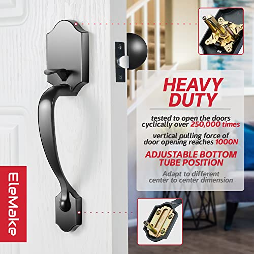 Elemake Front Door Lock - Front Door Handle Exterior/Interior Front Entry Handleset with Door Knob, Heavy Duty Keyless Entry Door Lever, Matte Black ORB Plating