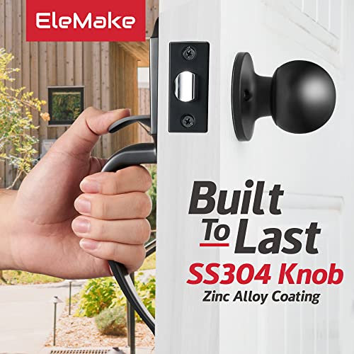 Elemake Front Door Lock - Front Door Handle Exterior/Interior Front Entry Handleset with Door Knob, Heavy Duty Keyless Entry Door Lever, Matte Black ORB Plating