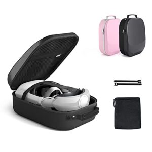 aubika carrying case for oculus quest 2/meta quest 3/pico 4, compatible with elite/battery headset strap accessories, hard travel case - black